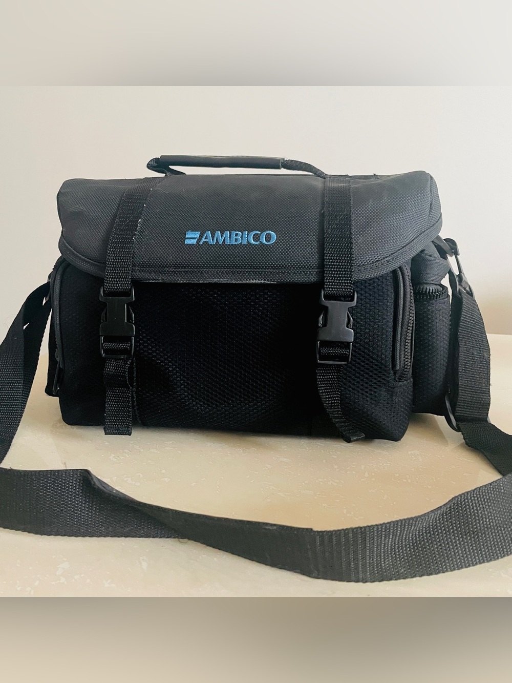Vintage Ambico Black Padded Bag Large Camera Camcorder Shoulder Strap Pocket